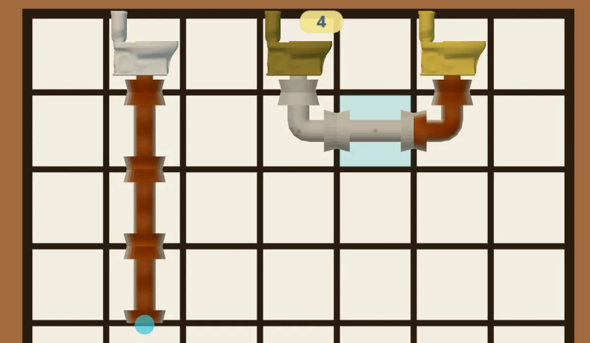 A later Poopy Pipes board mid-flow